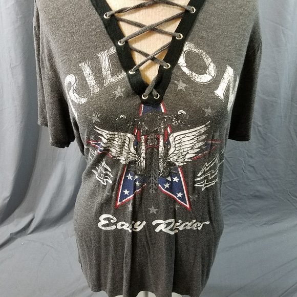 Easy Rider tshirt size large lace up sexy biker tee ride on - Picture 4 of 11